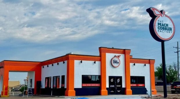 image of the peach cobbler franchise with drive thu